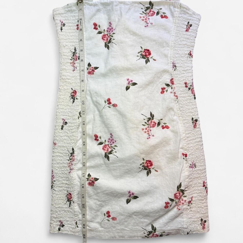 White Rose Pattern Floral Mini Dress with Adjustable Straps and Side Smocking - Picture 4 of 6
